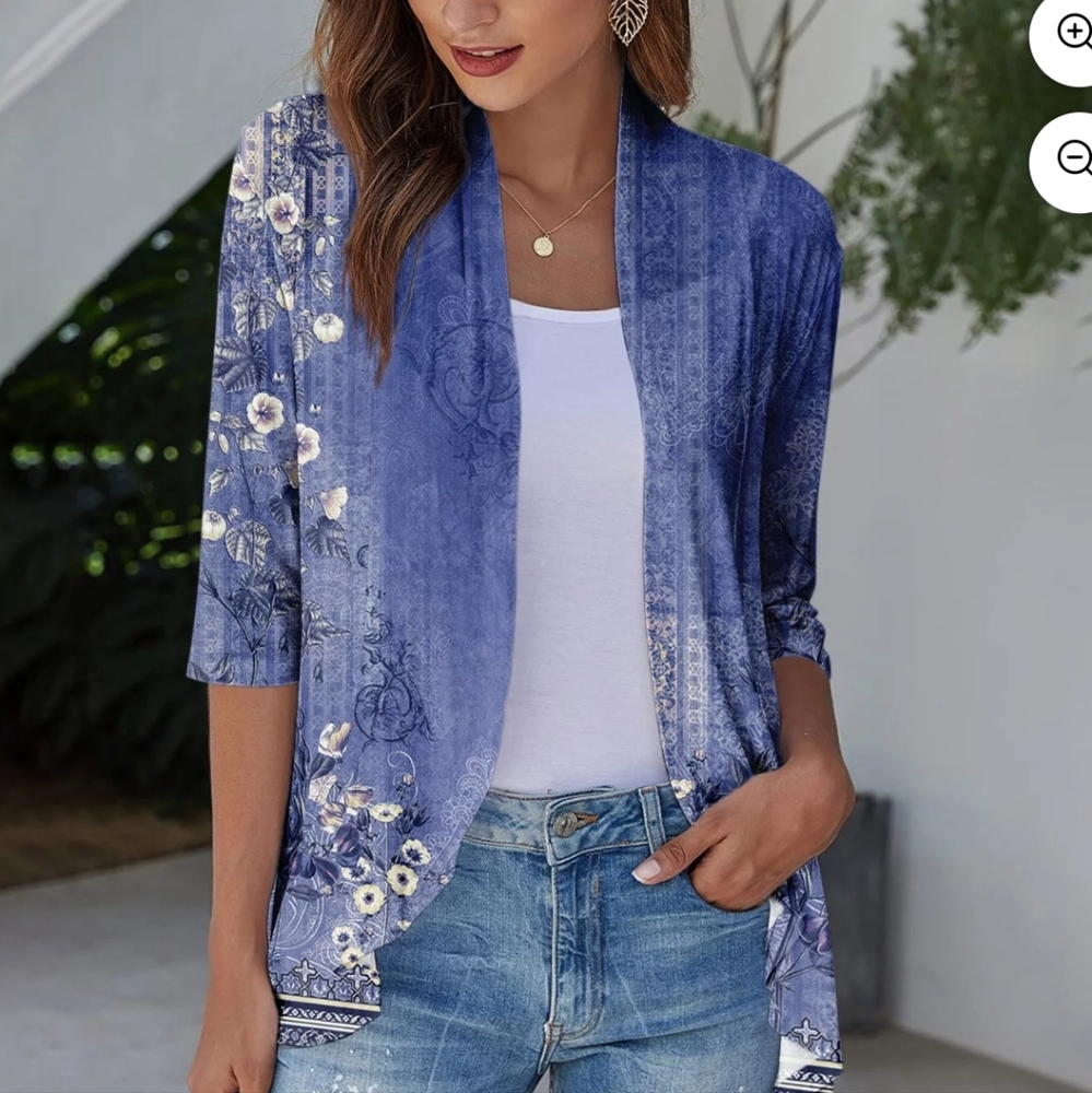 Just Fashion Now Women's Blue Floral Print Cardigan Jacket Size M